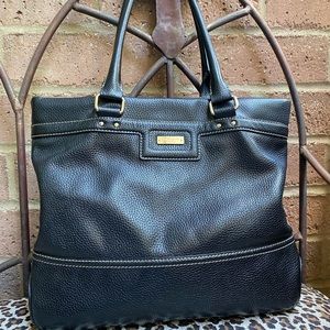 Kate Spade New York ORIGINAL Black Pebbled Leather Handbag Green Logo Lining EUC